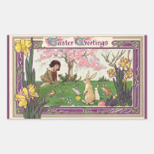 ヴィンテージとイースターの卵狩りの子ども 長方形シール (正面)