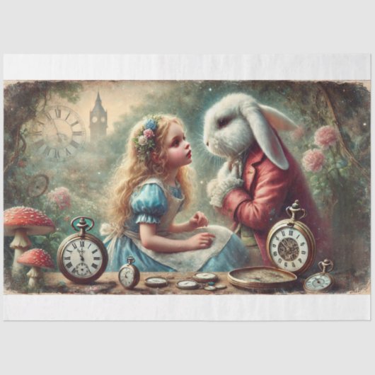 ヴィンテージとウサギのクロックの森の切り離し 薄葉紙 (正面)
