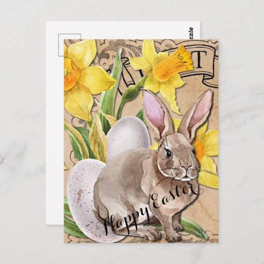 ヴィンテージとウサギ復活祭はがき ポストカード (正面/裏面)