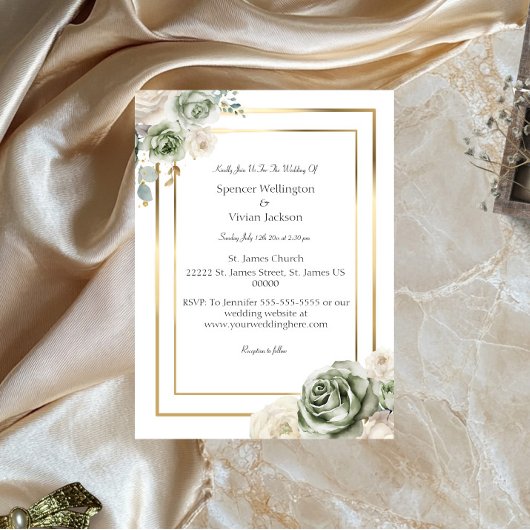 ヴィンテージとエレガントグリーン金ゴールドマイクロ結婚ズ 招待状