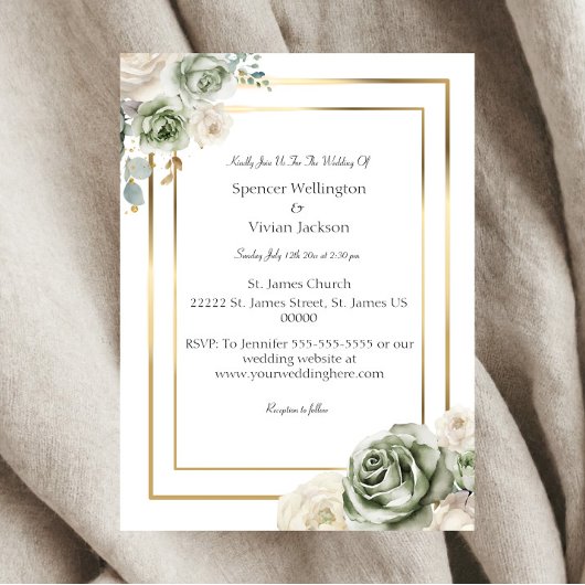 ヴィンテージとエレガントグリーン金ゴールドマイクロ結婚ズ 招待状