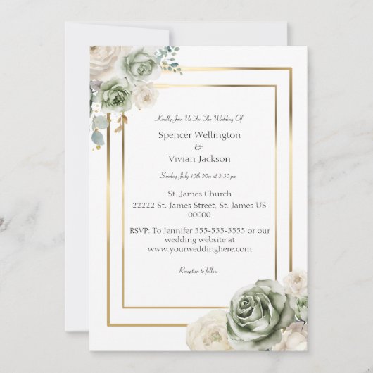 ヴィンテージとエレガントグリーン金ゴールドマイクロ結婚ズ 招待状 (正面)