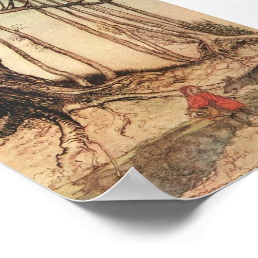 ヴィンテージとオオカミの森の小さな赤い乗馬フード ポスター (角)