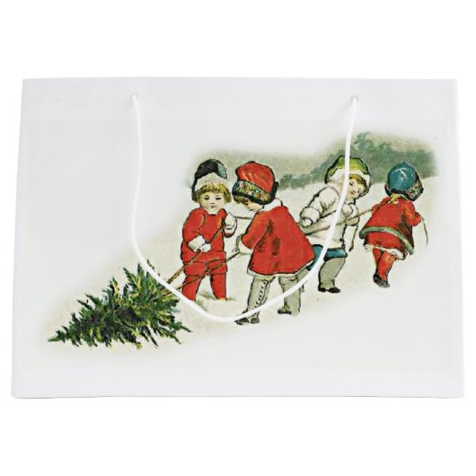 ヴィンテージとクリスマスツリー ラージペーパーバッグ (正面)