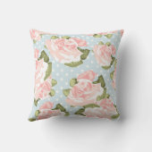 ヴィンテージとシック、エレガントピンクローズ&水玉模様 クッション (裏面)