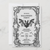 ヴィンテージとスケルトン付きゴシックこうもりフレーム 招待状 (正面)