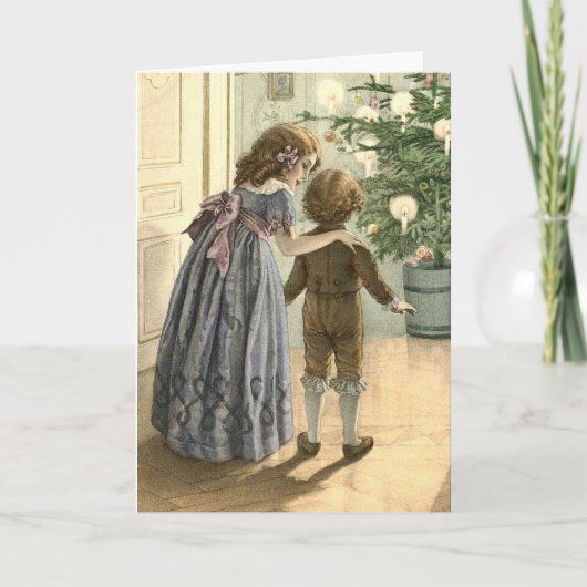 ヴィンテージとツリーのクリスマスカード シーズンカード (正面)
