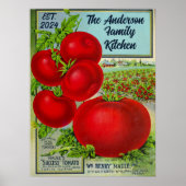 ヴィンテージとトマトのカスタム家族の名前のキッチン ポスター (正面)