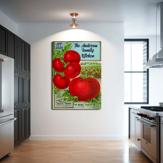 ヴィンテージとトマトのカスタム家族の名前のキッチン ポスター