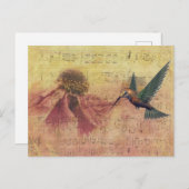 ヴィンテージとハチドリの楽譜 ポストカード (正面/裏面)