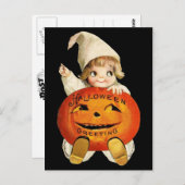 ヴィンテージとハロウィーンの挨拶(小さな女の子) ポストカード (正面/裏面)