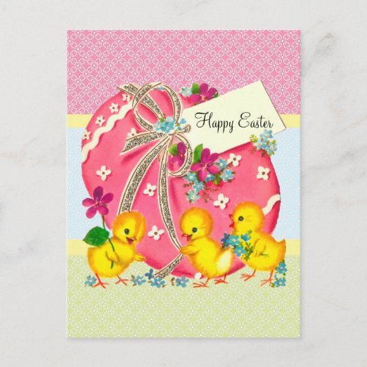 ヴィンテージとピンクのイースターエッグのメッセーカスタムジ シーズンポストカード (正面)