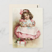 ヴィンテージとピンクのドレスを着た少女 ポストカード (正面/裏面)