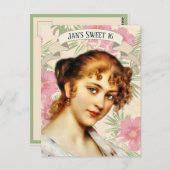 ヴィンテージとピンクのハイビスカスフラワー招待状 ポストカード (正面/裏面)