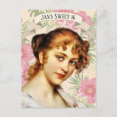 ヴィンテージとピンクのハイビスカスフラワー招待状 ポストカード (正面)