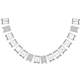 ヴィンテージとピンクの灰色の女の子の赤ちゃんシャワー バンティングフラッグ