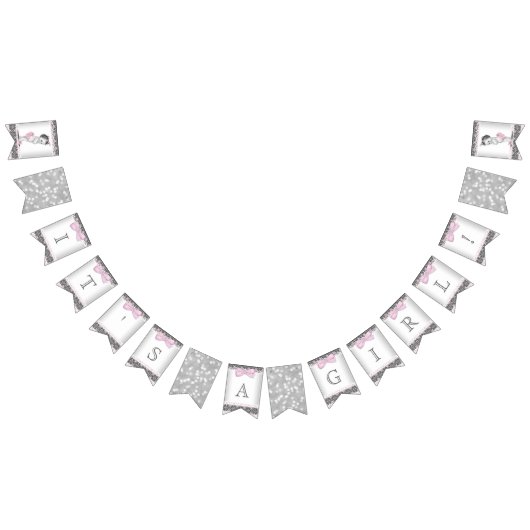 ヴィンテージとピンクの灰色の女の子の赤ちゃんシャワー バンティングフラッグ (全)