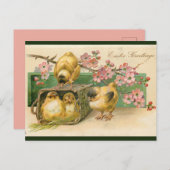 ヴィンテージとピンクの花の復活祭 ポストカード (正面/裏面)