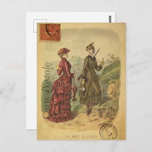 ヴィンテージとファッション服フランスの ポストカード (正面/裏面)