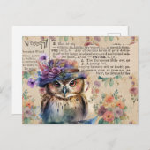 ヴィンテージとフクロウ ポストカード (正面/裏面)