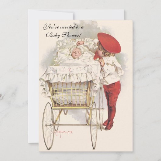 ヴィンテージとベビー、ベビービクトリアンシャワー 招待状 (正面)