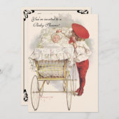 ヴィンテージとベビー、ベビービクトリアンシャワー 招待状 (正面/裏面)