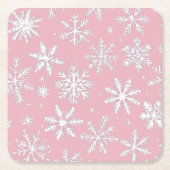 ヴィンテージとモダンピンクの雪の結晶クリスマス スクエアペーパーコースター (正面)