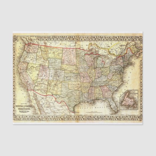 ヴィンテージと地統一された域の地図 薄葉紙 (正面)