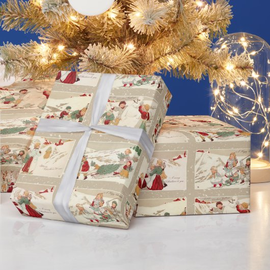 ヴィンテージと子どもの冬の風景 ラッピングペーパー (クリスマス)