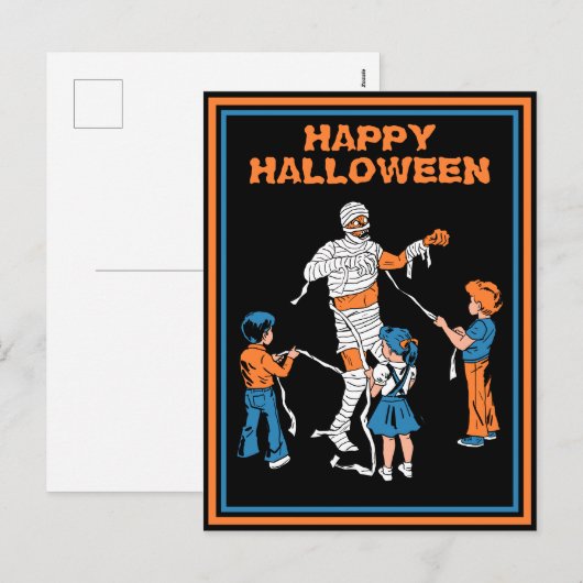 ヴィンテージと子供のハロウィーンのミイラ シーズンポストカード (正面/裏面)
