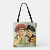 ヴィンテージと少年、少女が握手 トートバッグ (裏面)