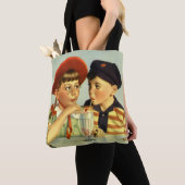 ヴィンテージと少年、少女が握手 トートバッグ (クローズアップ)