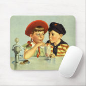 ヴィンテージと少年、少女が握手 マウスパッド (マウス)