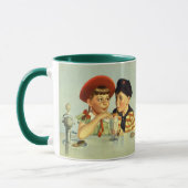 ヴィンテージと少年、少女が握手 マグカップ (左)