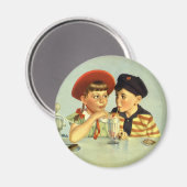 ヴィンテージと少年、少女が握手 マグネット (正面/裏面)