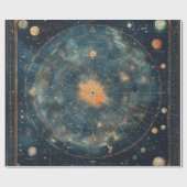 ヴィンテージと惑星の〔占星術の〕十二宮図マップ ラッピングペーパー (フラット)