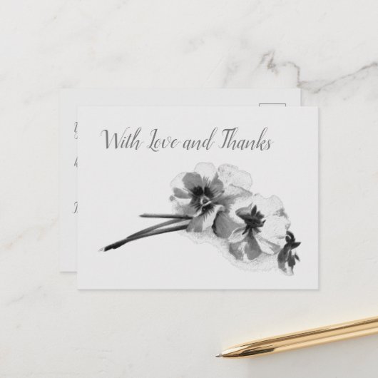 ヴィンテージと愛のパンジーのスケッチ感謝してい ポストカード (正面/裏面インサイチュ)