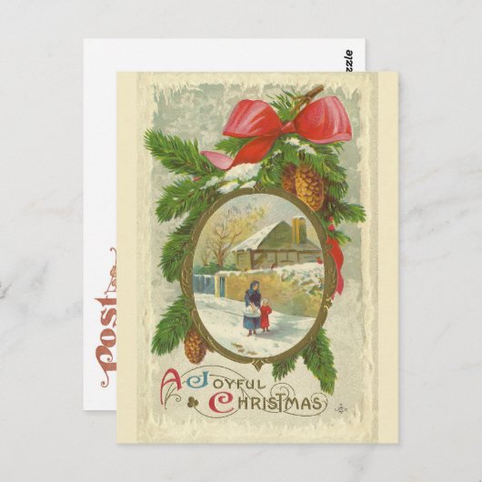 ヴィンテージと母の楽しいクリスマスの散歩 ポストカード (正面/裏面)