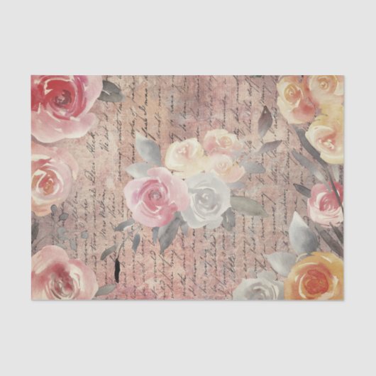 ヴィンテージと水彩の花 薄葉紙 (正面)