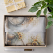 ヴィンテージと水色のひまわり切り離し 薄葉紙 (ギフト)