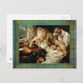 ヴィンテージと犬の額縁グランジ付 ポストカード (正面/裏面)