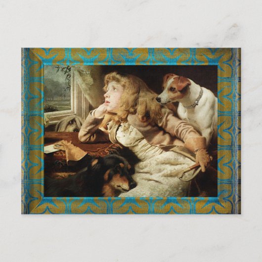 ヴィンテージと犬の額縁グランジ付 ポストカード (正面)