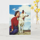 ヴィンテージと犬、母の日 カード (黄色い花)