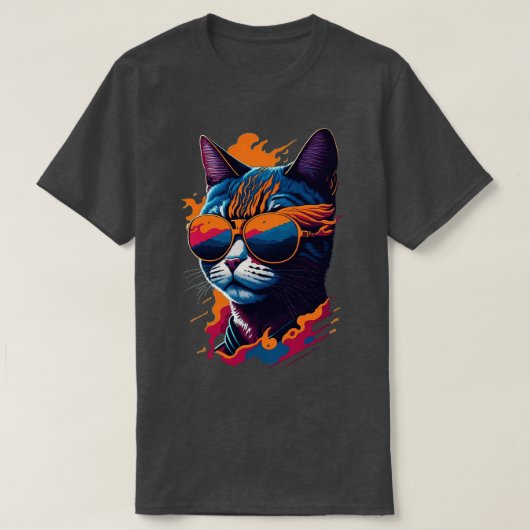 ヴィンテージと猫しゃれているレトロクール猫3 Tシャツ (デザイン正面)
