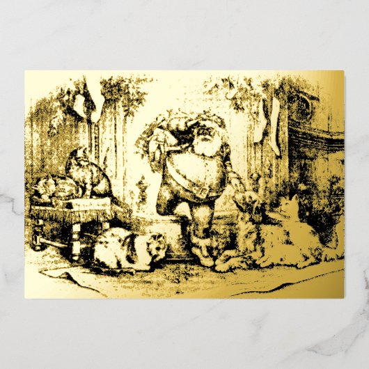 ヴィンテージと猫と犬のクリスマス 箔シーズンカード (正面)