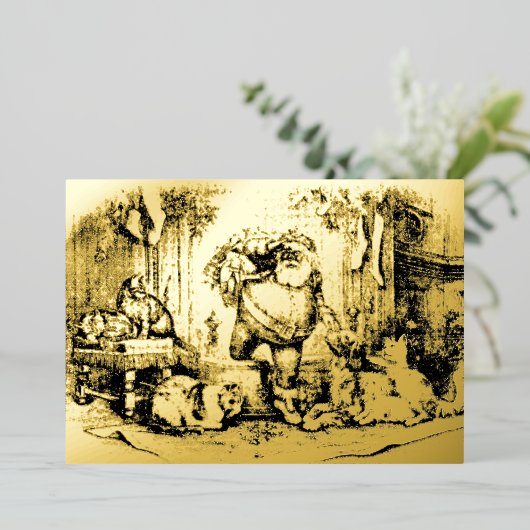 ヴィンテージと猫と犬のクリスマス 箔シーズンカード (立ち正面)