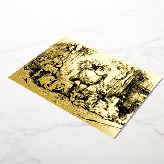 ヴィンテージと猫と犬のクリスマス 箔シーズンカード (回転した状態)