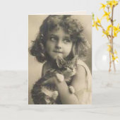 ヴィンテージと猫のグリーティングカード カード (黄色い花)