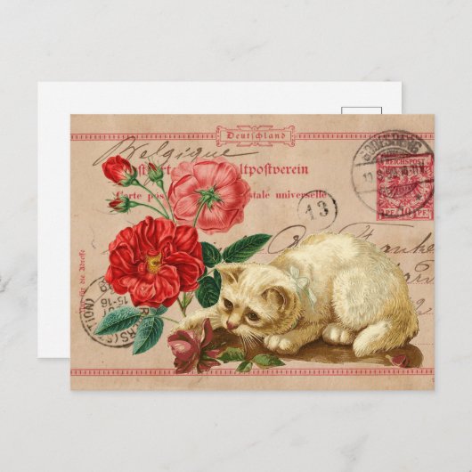 ヴィンテージと猫のコラージュ ポストカード (正面/裏面)