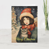 ヴィンテージと猫の休日のグリーティングカード カード (正面)